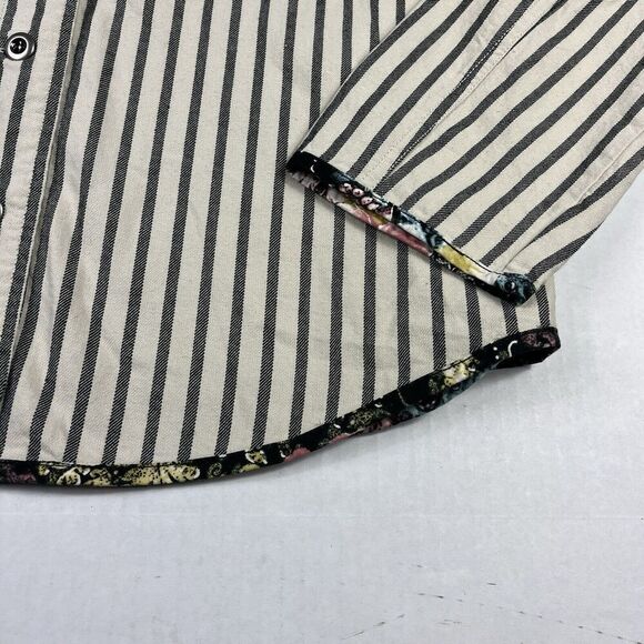 Chicos Button Down Shirt Striped Contrast Trim Long Sleeve Work Top 1 MEDIUM - Picture 3 of 10